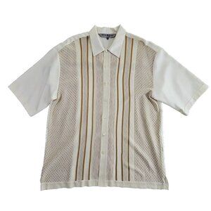 Michael Irvin 88 Casual Shirt Men's 2XL White Brown Textured Button Up Retro VTG